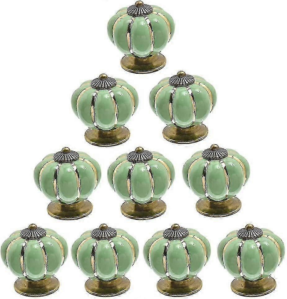 Set Of 10 Vintage Ceramic Pumpkin Door Knobs Light Green