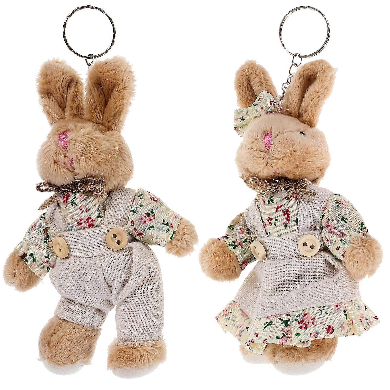 Rabbit Key Chain Cute Plush Pendant for Decor 2Pcs Backpack Keychain