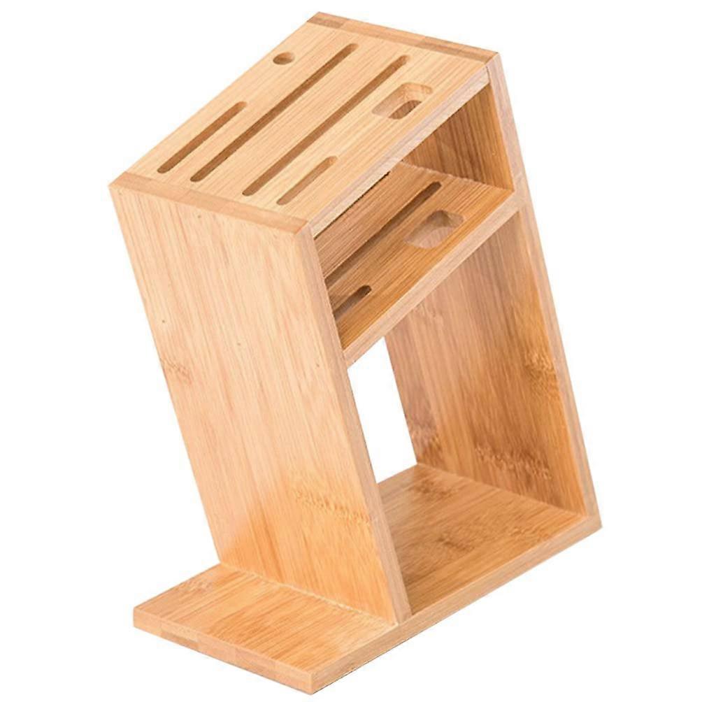 Extra Large Bamboo Knife Block with Universal Slots, Ventilated Kitchen Utensil Holder, Rounded Edges