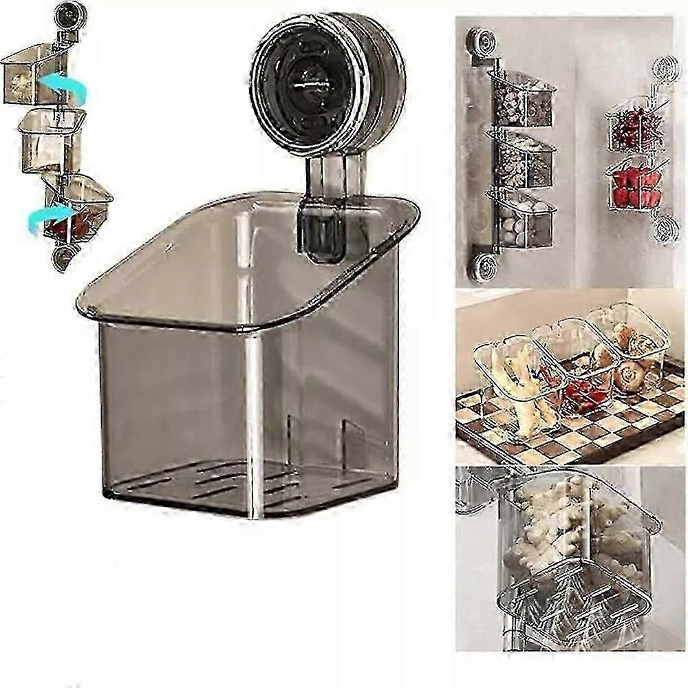 Suction Cup Rotating Organiser, 3 Tier Kitchenstorage Basket Wall Mounted Bins