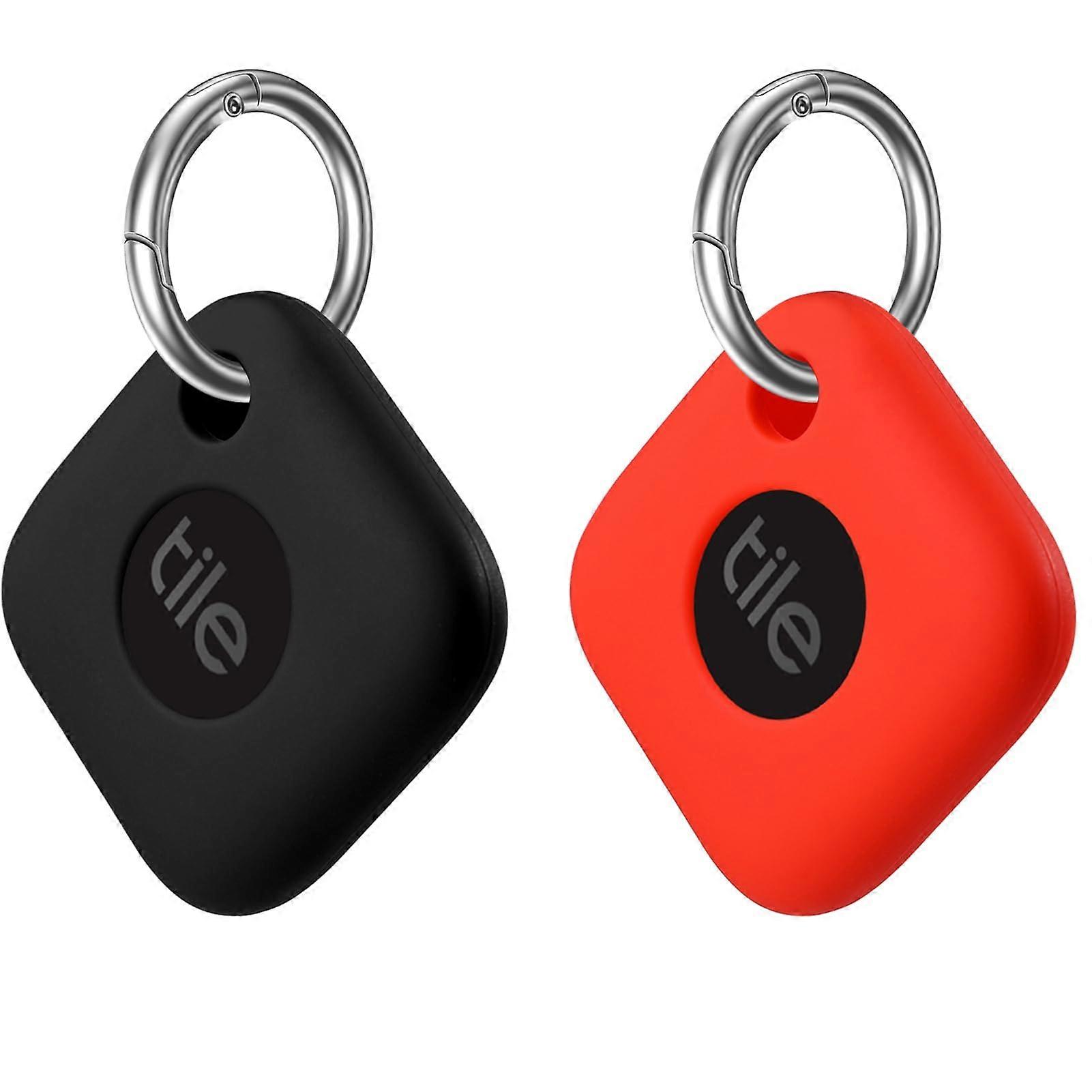 Silicone Protective Cover with Keychain for Tile Mate 2022, 2 Pack AntiScratch Case Black Red