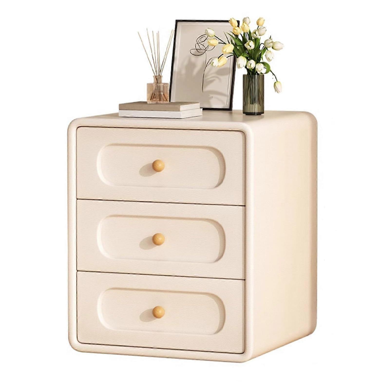White Nightstand with Three Drawers, Modern Fully Assembled Bedside Table for Bedroom Storage