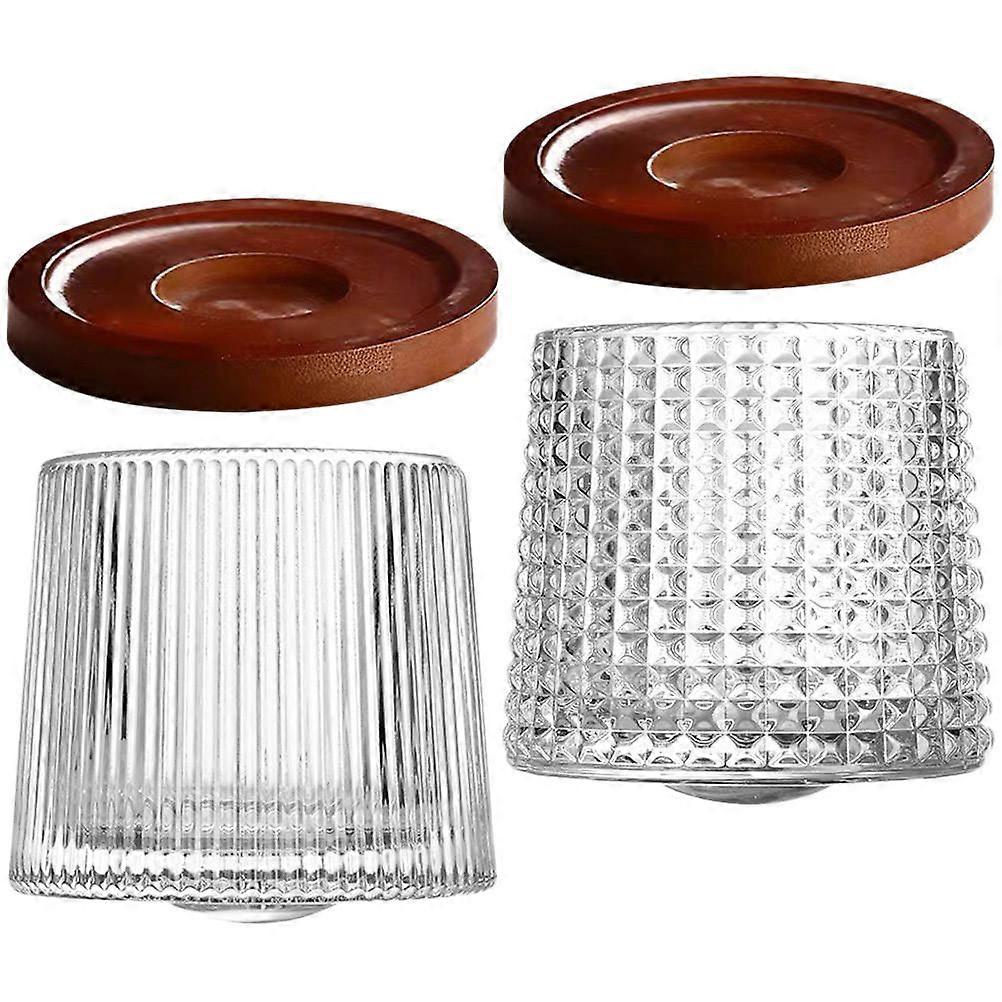 Diamond Rotating Whiskey Glass Set for Home Use 2Sets with Coasters