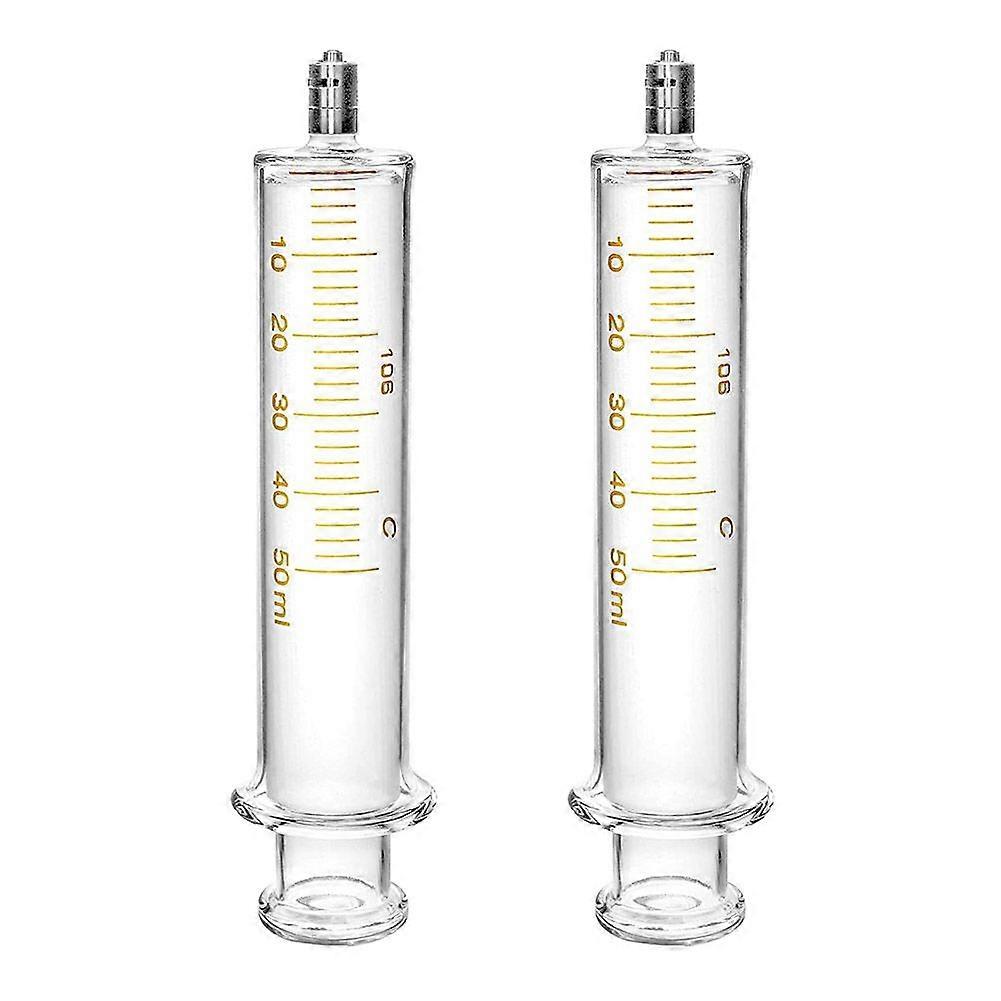 2 Pack Luer Lock Reusable Glass Syringe with No Needle, 50Ml