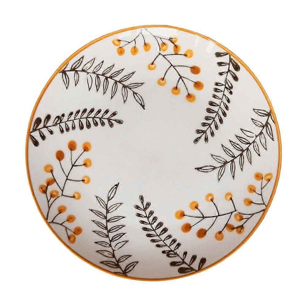 Orange Retro Leaf Pattern Ceramic Plate for Dessert Tray 1Pcs