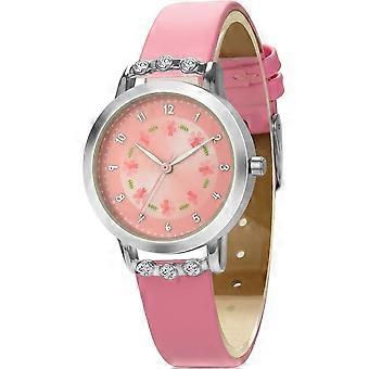 Girls Analog Quartz Watch with Flower Dial, Waterproof 3 ATM, Easy-to-Read Arabic Numerals, 30mm Case, Synthetic Leather Strap