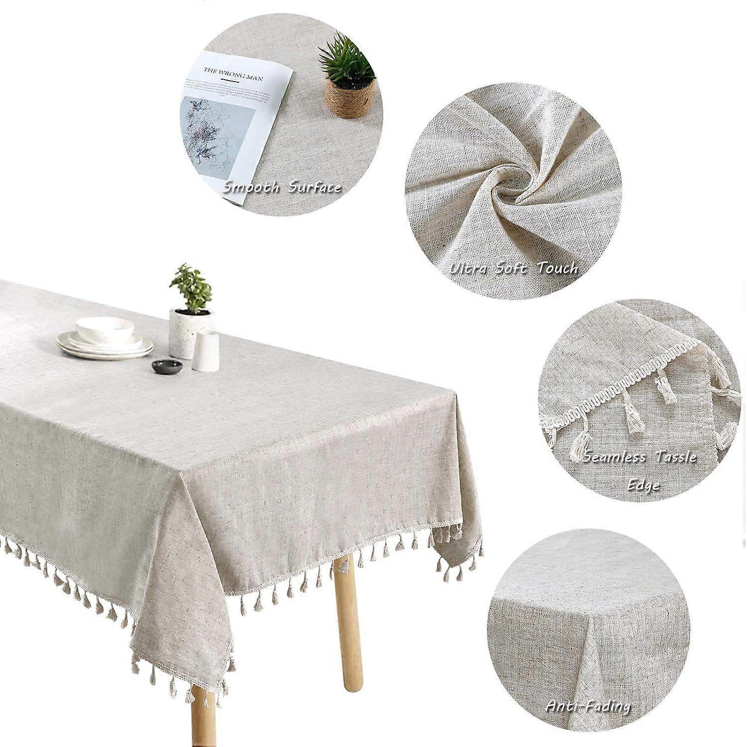 Cotton and linen tablecloth dustproof rectangular beige tablecloth suitable 140140CM