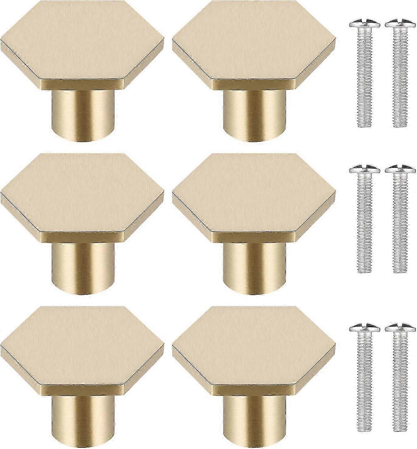 6Pcs Solid Brass Door Handles, Hexagonal Gold Drawer Knobs Cupboard Knobs,Door Knobs