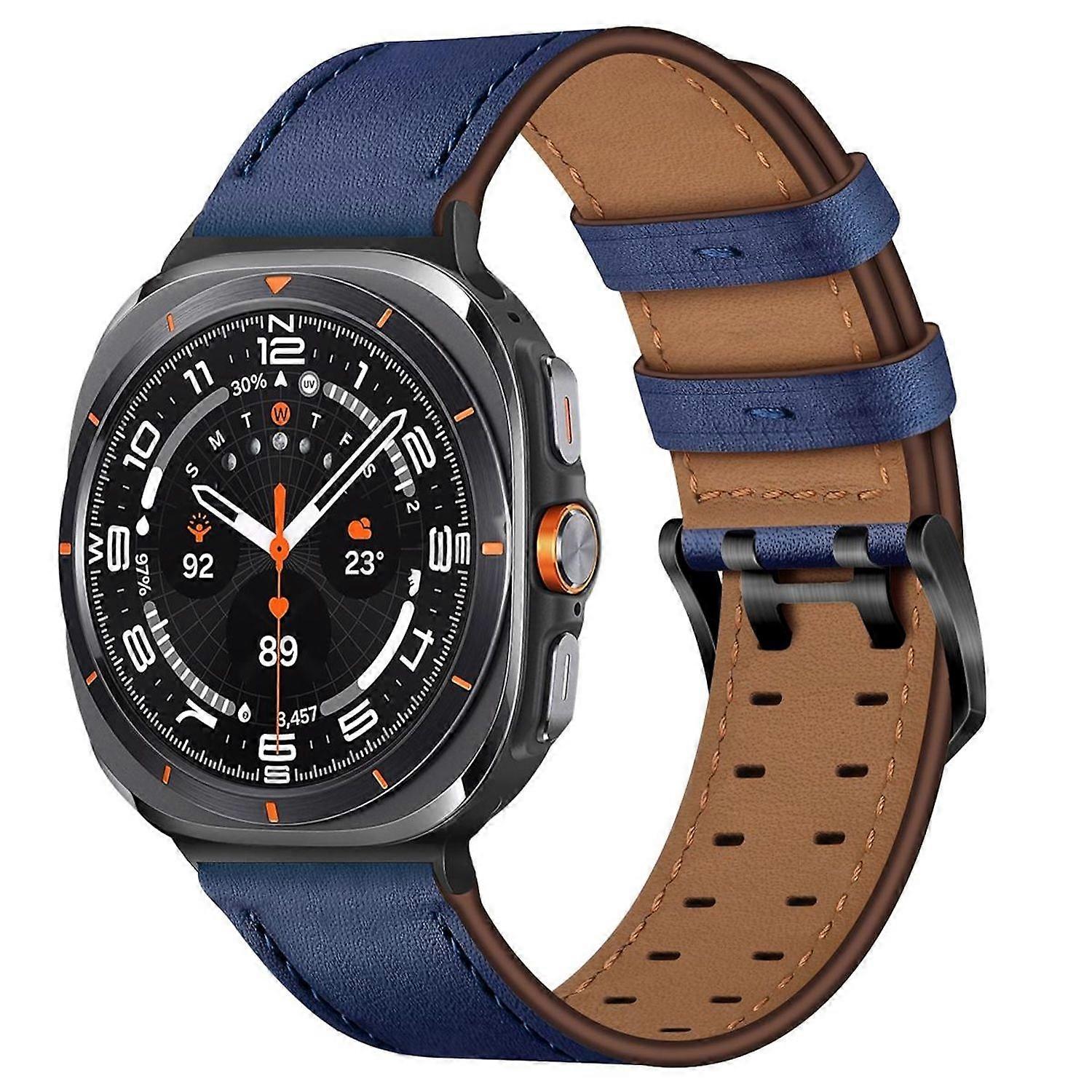 Genuine leather strap with double clasp for Samsung Galaxy Watch 8 / 8 Classic, adjustable, blue