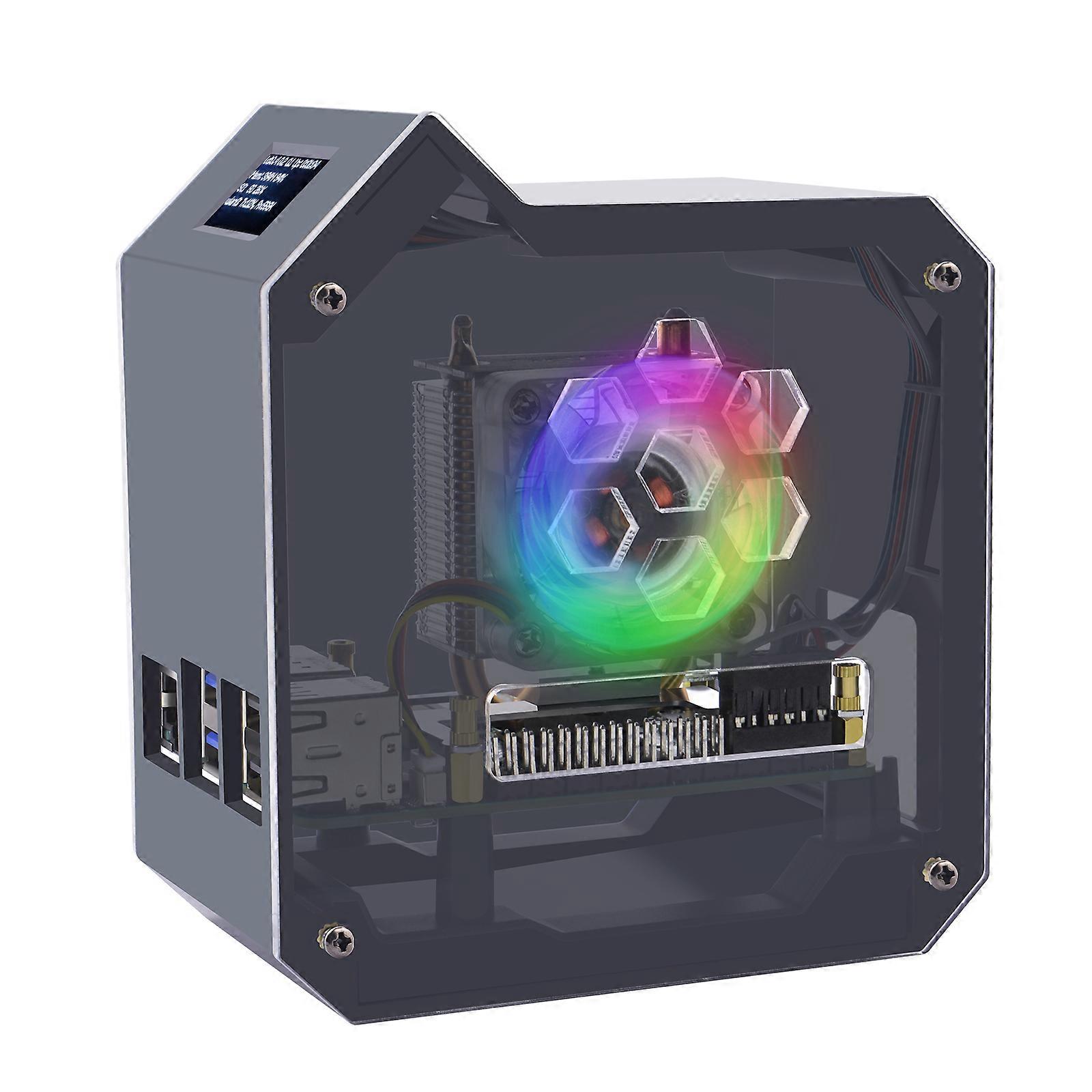 Mini Tower Case for Raspberry Pi 5 with High Efficiency ICE Cooler and OLED Display