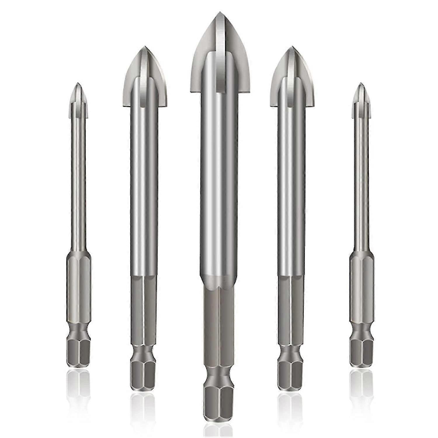 Efficient Universal Drilling Tool, 5pcs Cross Hex Tile Drill Bit Set Concrete Drill Bit Set (silver)
