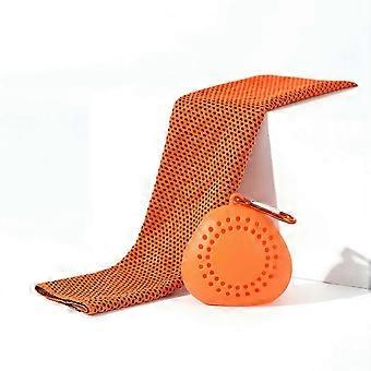 Koelende nekhanddoek 30x60cm, ademend en sneldrogend polyester, geschikt voor buitensporten, hardlopen, fitness, kamperen en andere buitenactiviteiten, oranje, met siliconen hoesje en karabijnhaak.