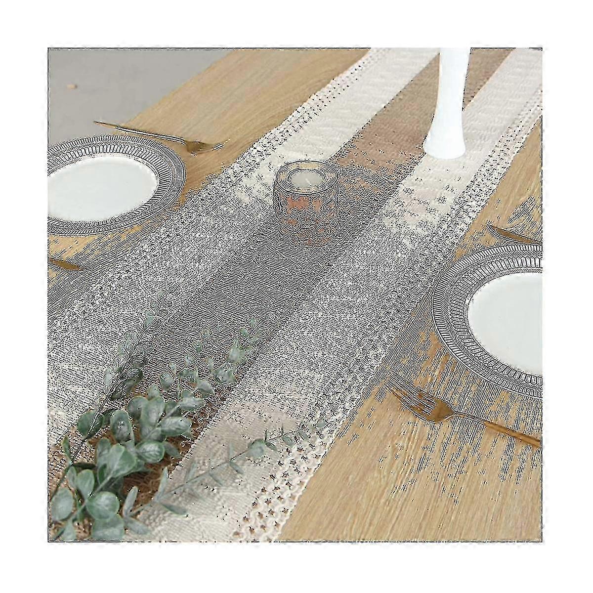 Macrame Table Runner 71inch Long Decor Boho Table Runner Cream & Brown Farmhouse Table Runner With