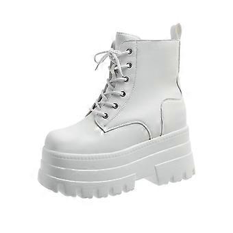 Stivali corti da donna, modello 2025, con suola spessa, casual, in bianco e nero. Stivali alla caviglia con zeppa, adatti per la primavera e l'autunno. Scarpe da donna con tacco alto di 12 cm. (Botines = termine spagnolo per stivali).