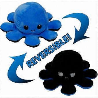 Octopus Plush Stuffed Toy, Black and Blue Reversible Flip