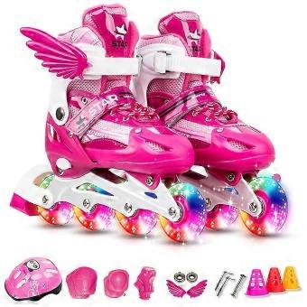 Adjustable Inline Skates with Illuminated Wheels Protective Gear Knee Pads Elbow Pads Helmet xgm