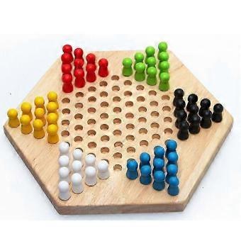 Hexagonal Wooden Checkers Set