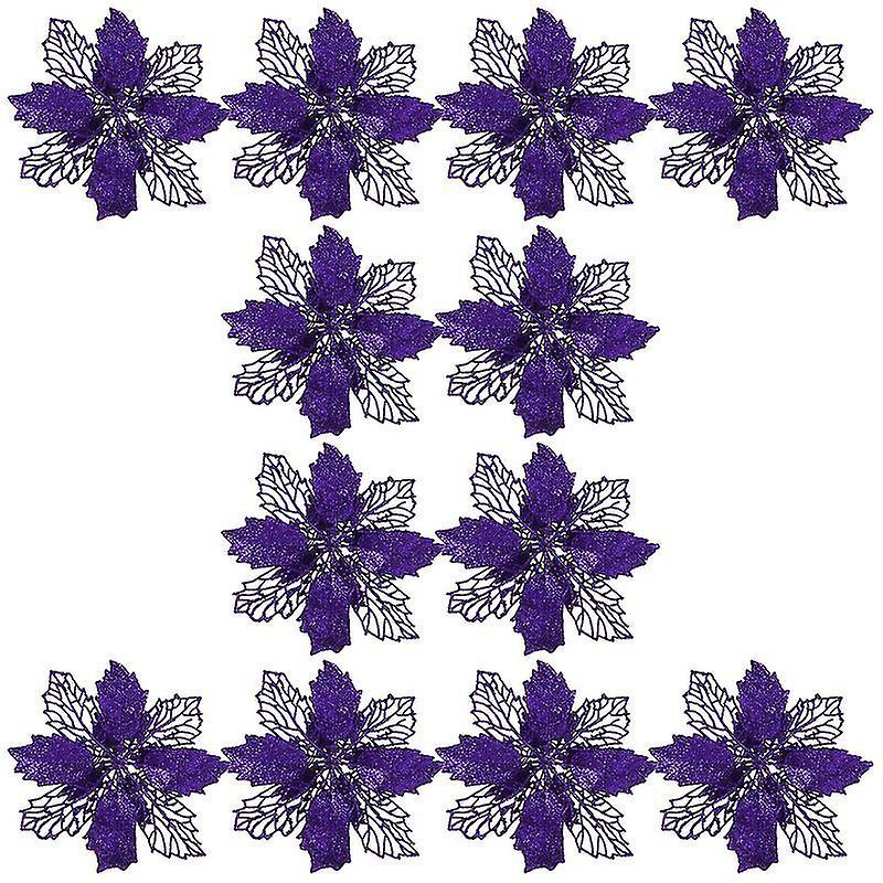 16X16cm Puple Wreaths & Garlands 1 Set 12 Pcs Christmas Tree Pendants Glitter Hollow Artificial Flow