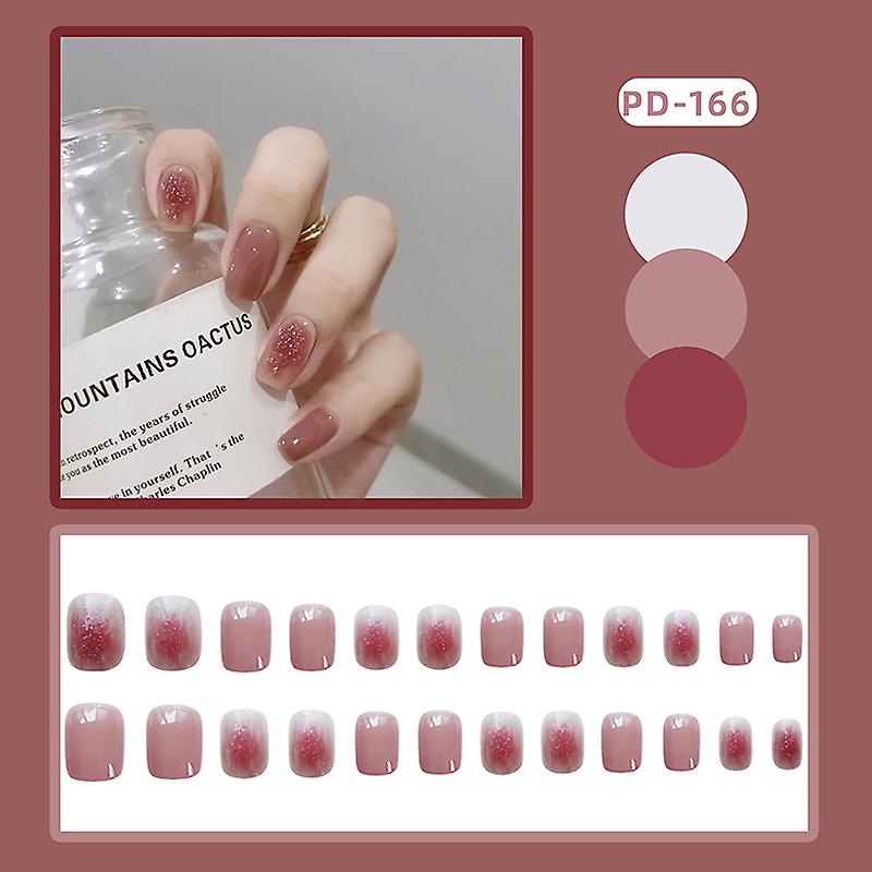 24pcs Short Press On Nail Red Halos Staining Design Fake Nails Full Coverage Artificial