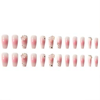 Clear Pink Rose Embossment Fake Nails Ultra-flexible Long Lasting Fake Nails For Hot Girl Dress Matching