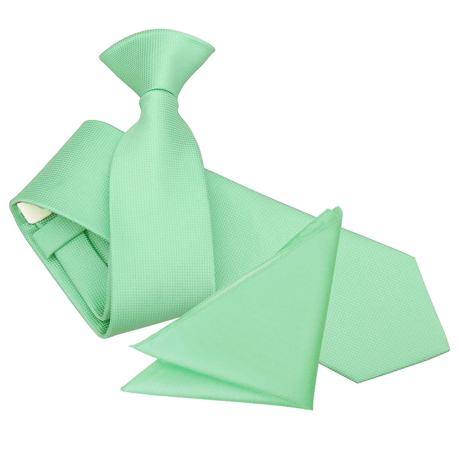 Mint Green Solid Check Clip On Slim Tie and Pocket Square Set