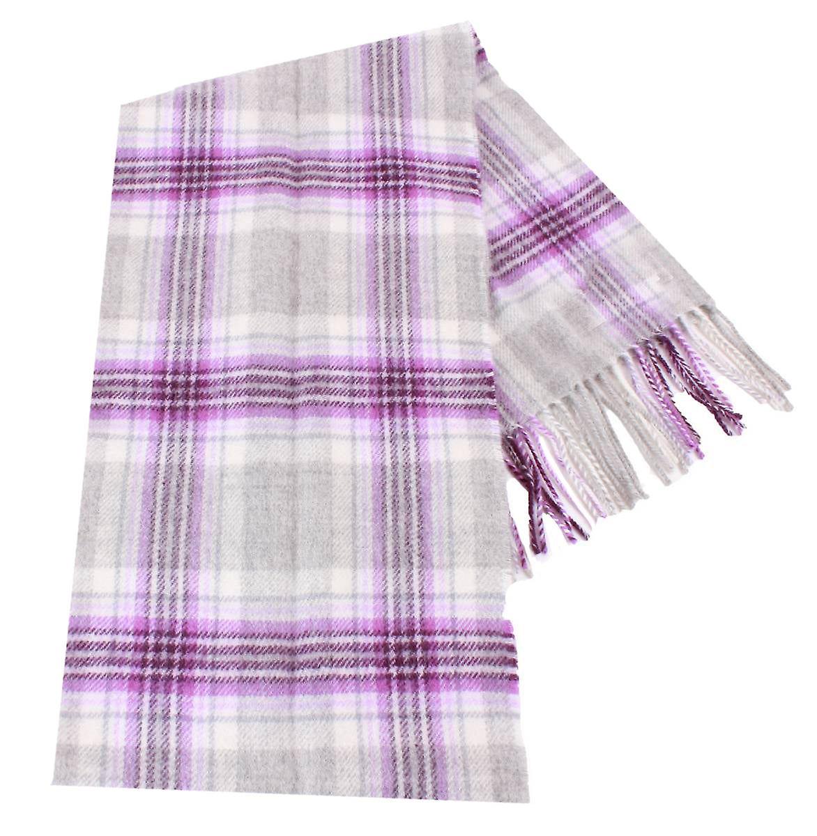 Locharron of Scotland Bowhill Platnum Jubilee Lambswool Tartan Scarf - Grey/White/Purple