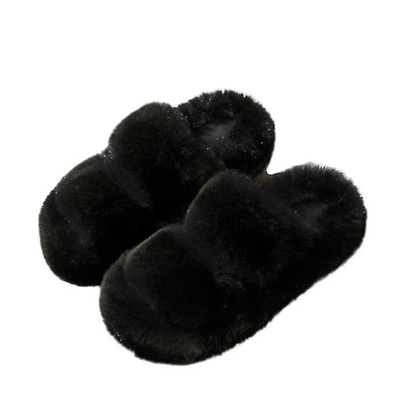 Fuzzy Slippers Women Furry Slippers Open Toe Slipper Slides Fur With Memory Foam Insole
