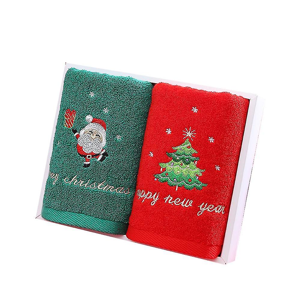 2 Pcs Christmas Towel Set Red Santa Claus Pattern New Year Gift for Home Bathroom