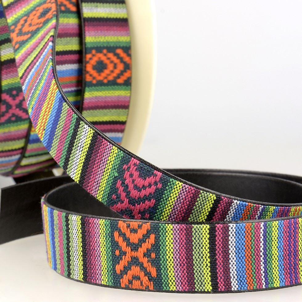 9mm Stephanoise Faux Leather Lined Webbing Multi 7 - per metre
