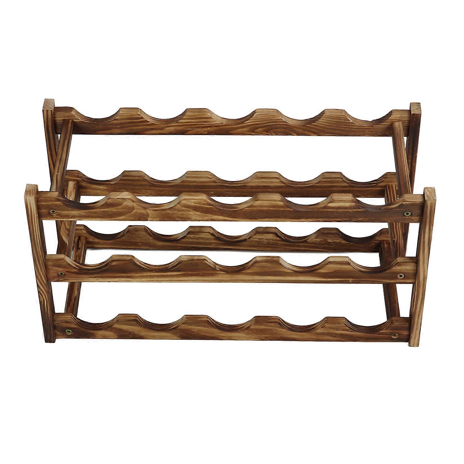 Pine Wood Wine Rack 3-Layer 15 Bottle Storage Shelf Organizer