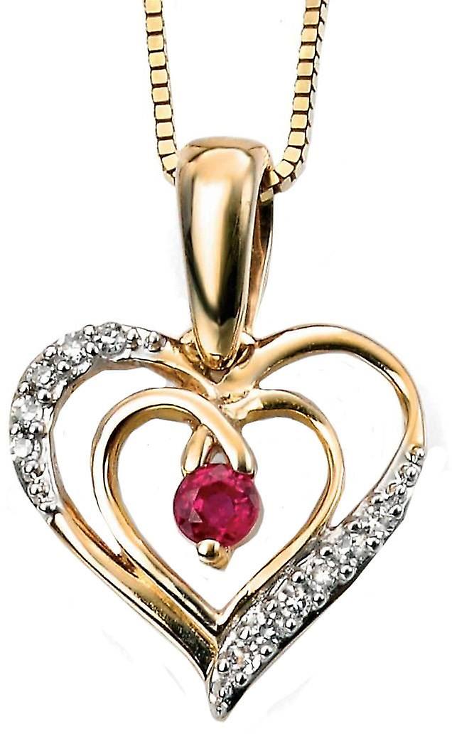 Elements Gold Ruby and Diamond Open Heart Pendant - Red/Gold