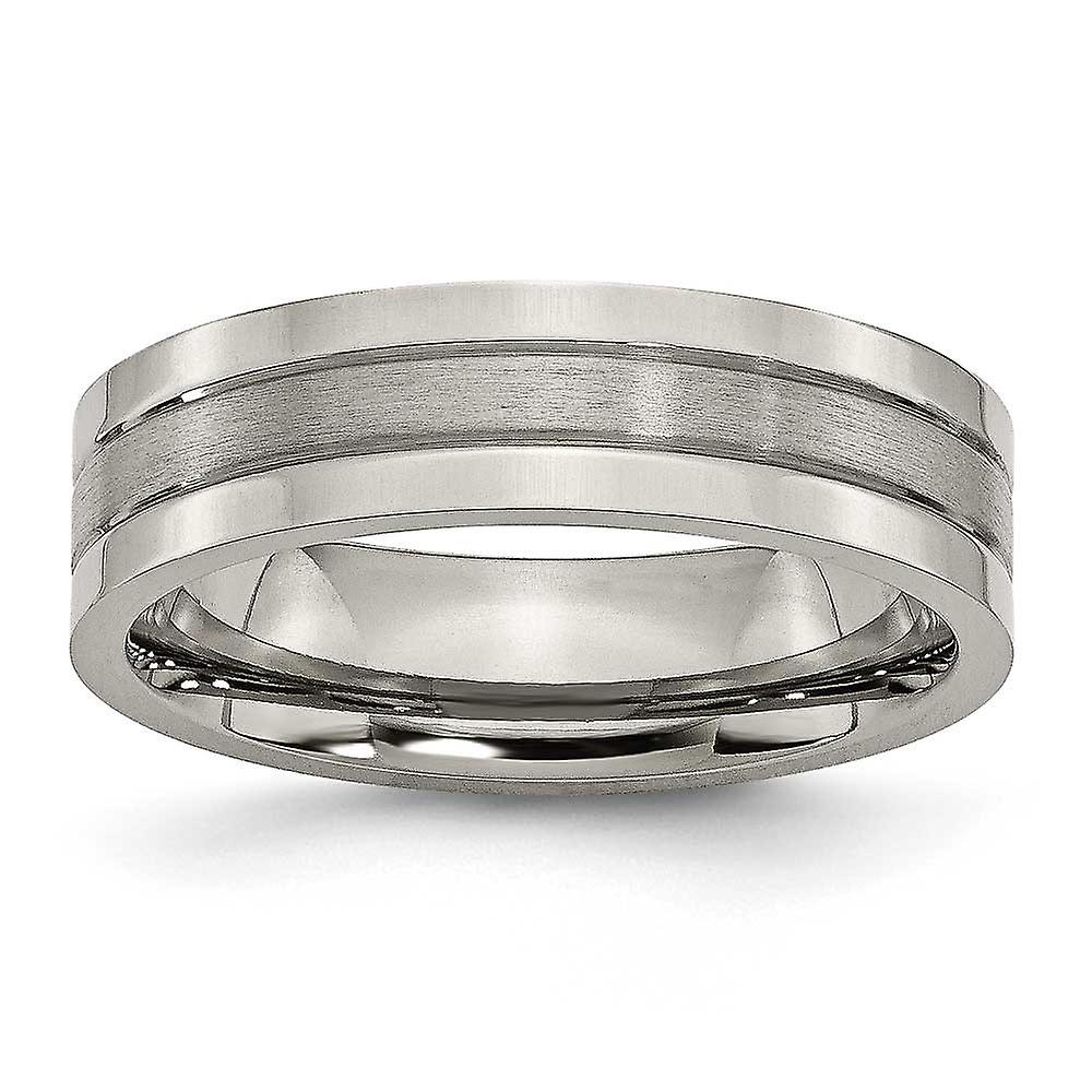 Titanium Grooved 6mm Brushed Polished Band Ring-Band Style-Ring for Women and Men - Ring Size: 5 to 14