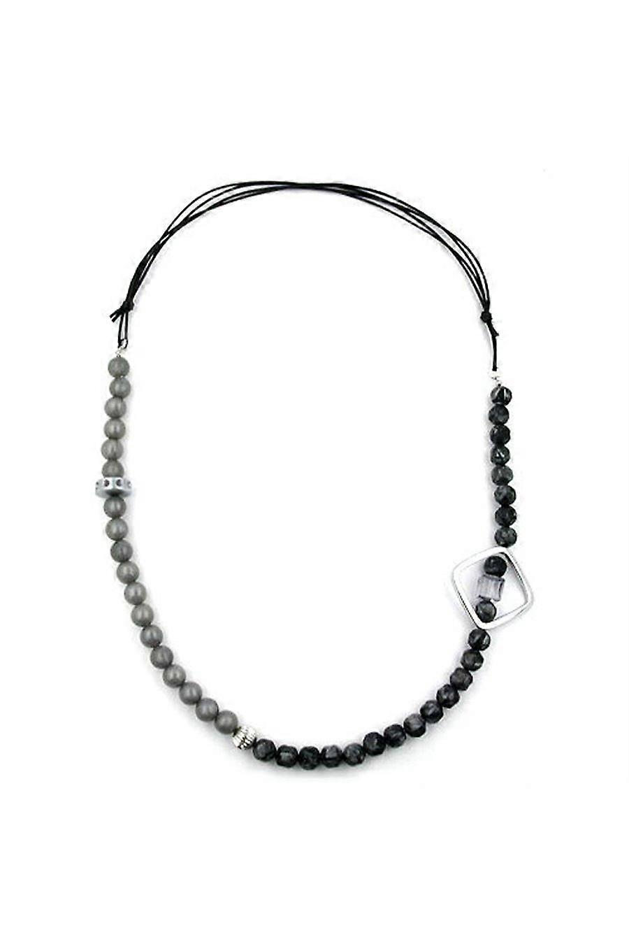 Necklace Open Square Beads Grey Chrome 95cm - Gl01170