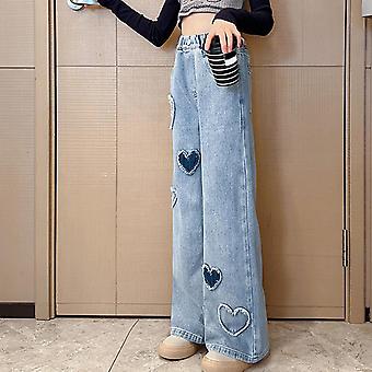Jean Baggy Fille - Taille Élastique - Jambe Large - Denim Doux - Pour École, Danse