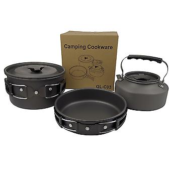 Veeki 3PCS Camping Cookware Mess Kit Hiking Backpacking Picnic Cooking Bowl Non Stick Pot Knife Spoon Set