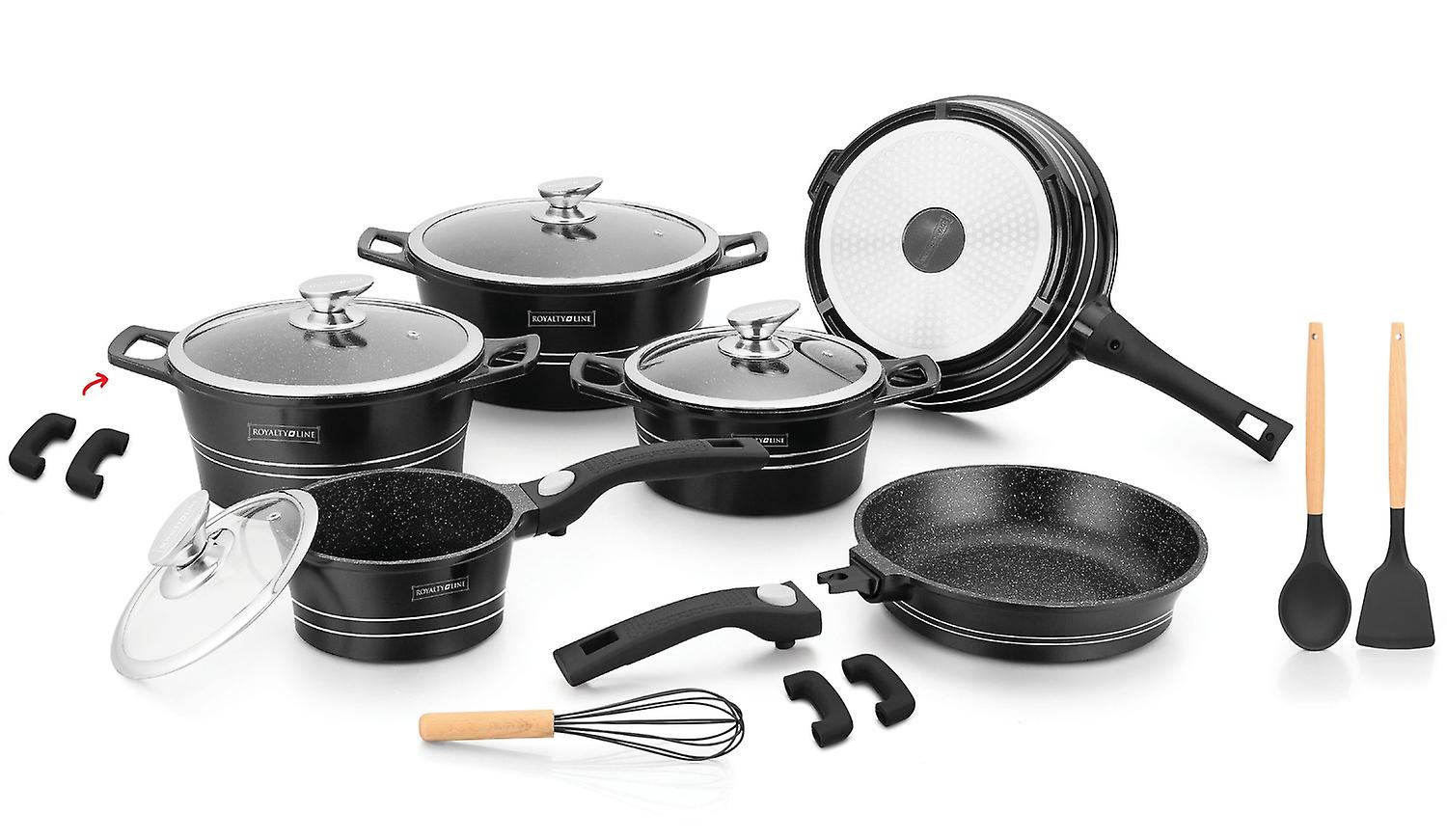 大理石涂层 6 件套厨房套装 - 黑色