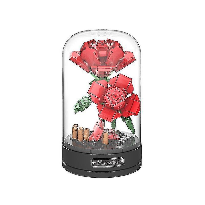 كتل البناء باقة الزهور DIY بناء اللعب مجموعة مع صندوق الموسيقى للمراهقين والكبار مع قبة واقية من الغبار شملت هدايا رومانسية لعيد ميلاد مو