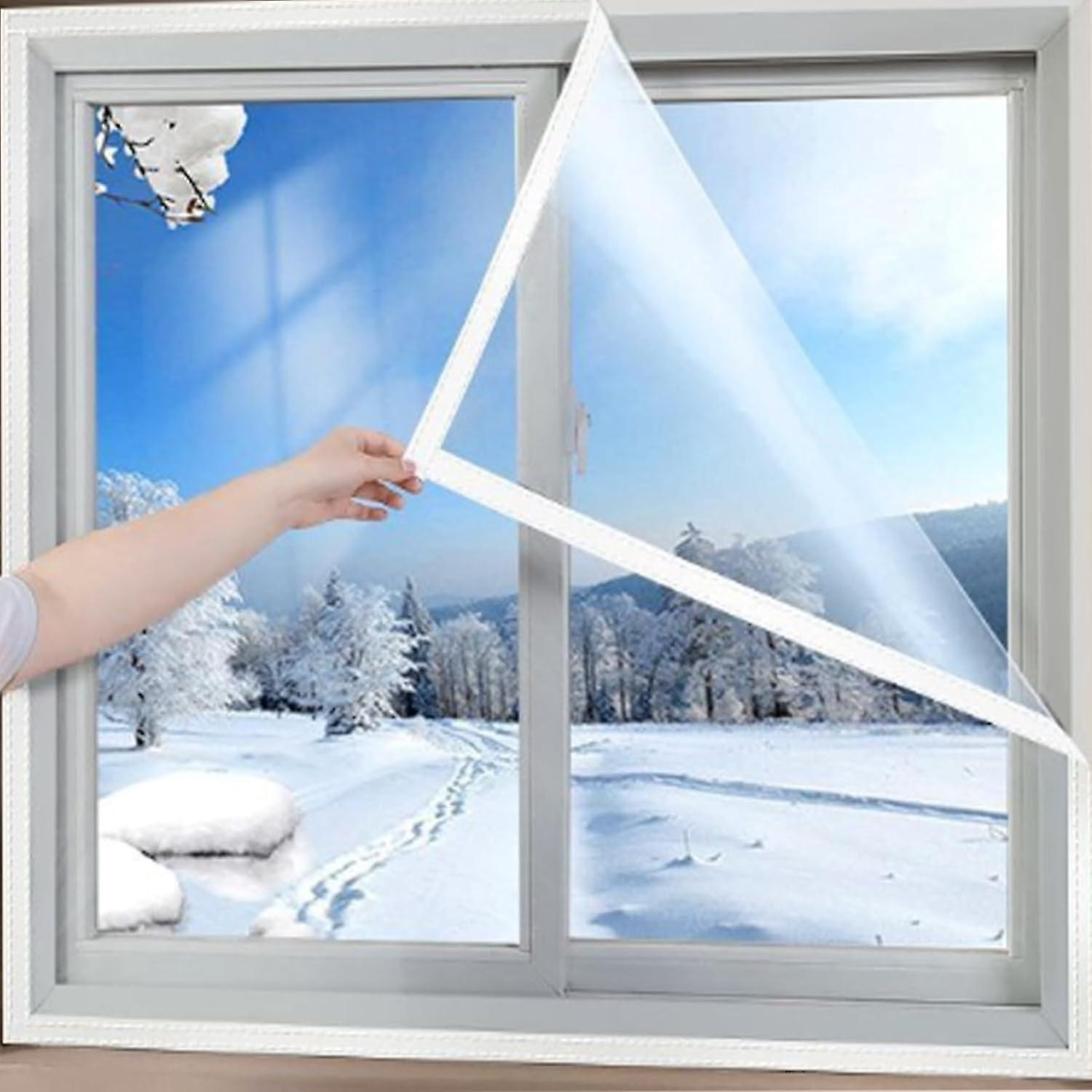Insulation Film with Magic Tape,Clear Window Cold Protection Film Winter Windproof Thermal Foil(150x180cm)