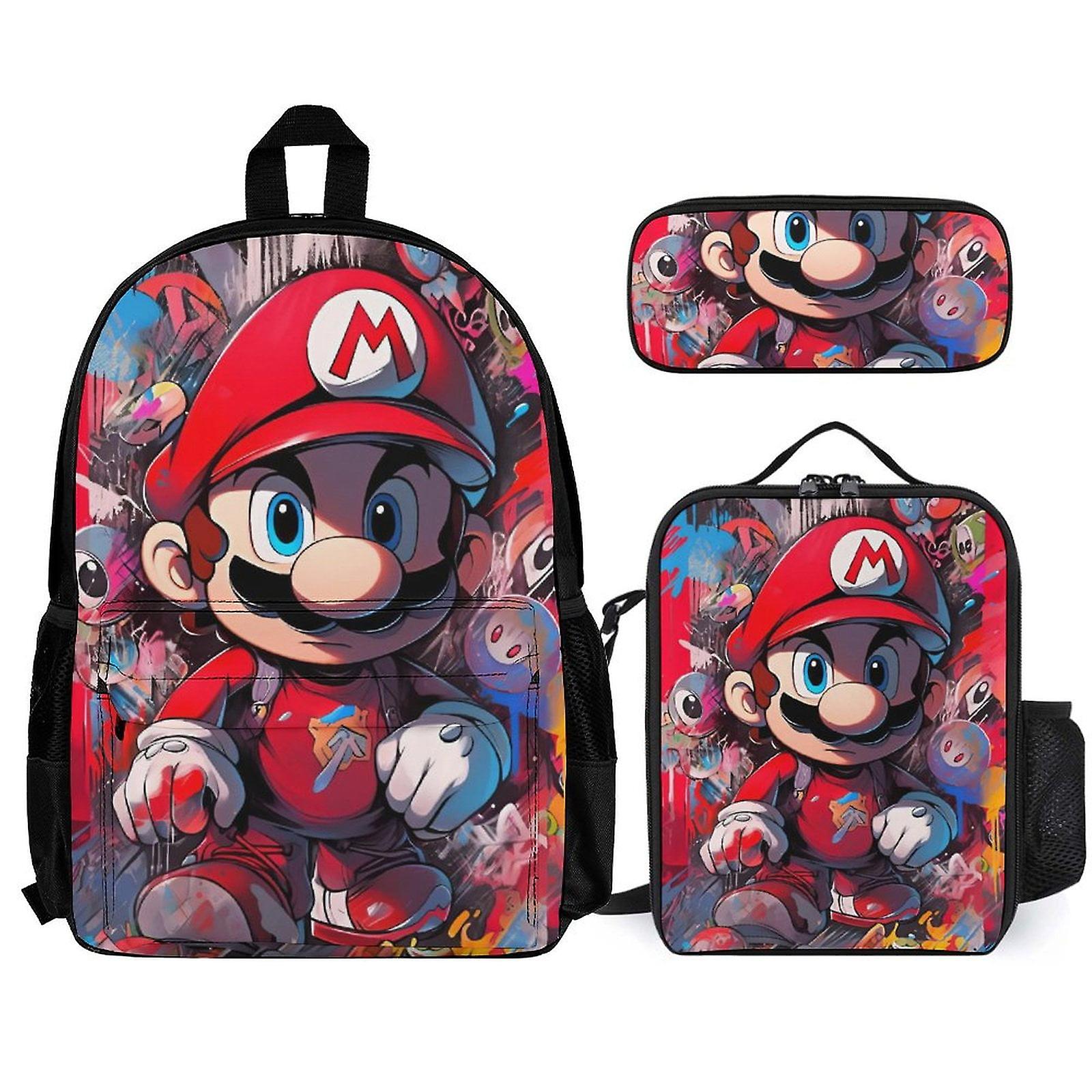 Super Mario Backpack Set, Backpack with Lunch Box And Pencil Case 3pcs Set