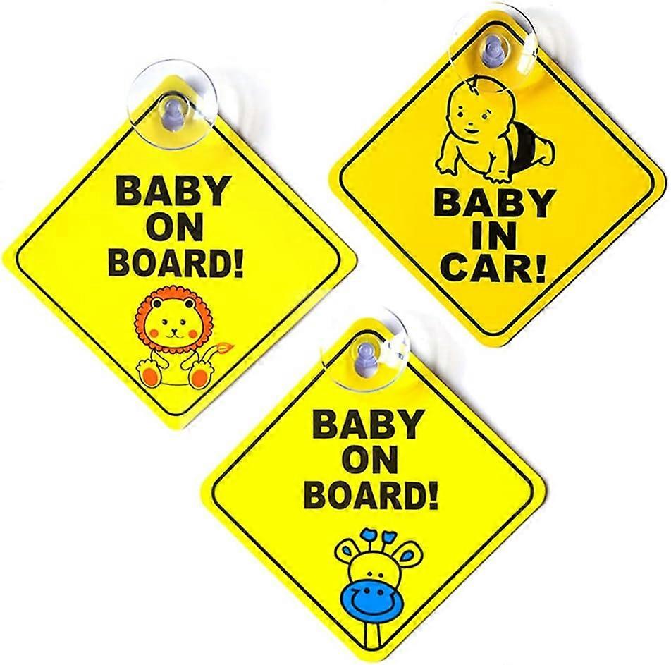 Baby Stickers for Car,Baby on Board Sticker 3 Pack Baby Sticker on Board with Suction Cup Car Baby Safety Signs 5 * 5 Inch Yellow