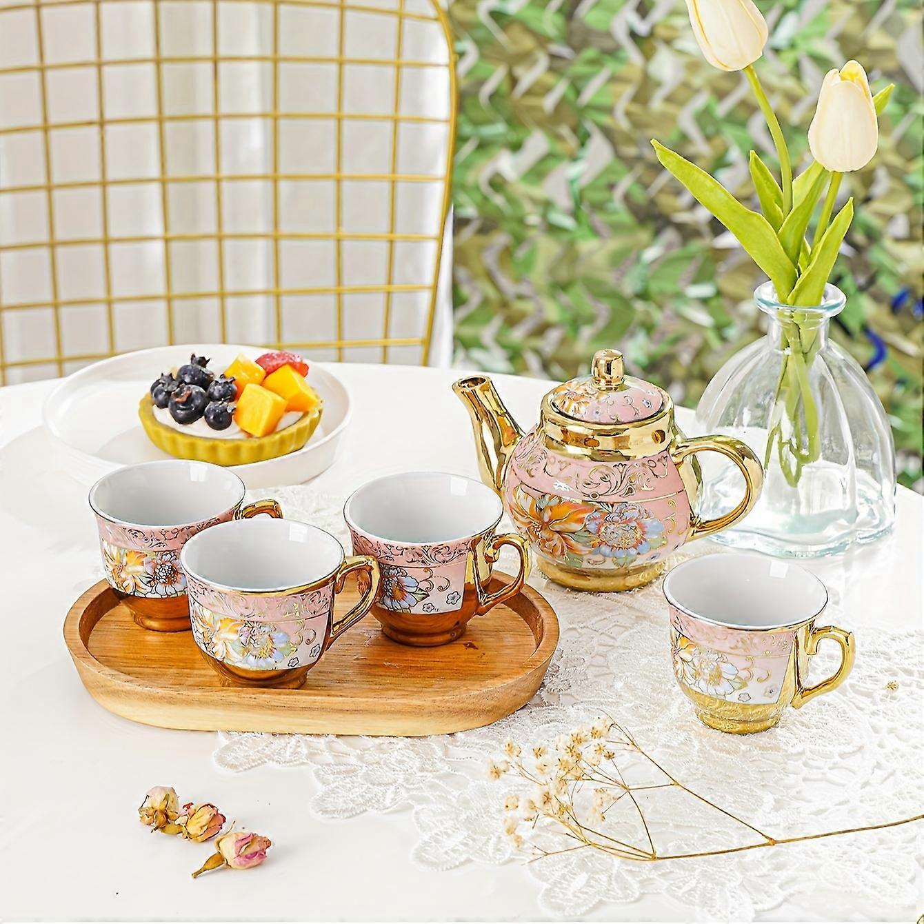 5pcs Luxury Ceramic Teapot & Teacup Set - Exquisite Design for Chic Gatherings and Memorable Gifts - Durable, Versatile, Perfect for Restaurants, Them