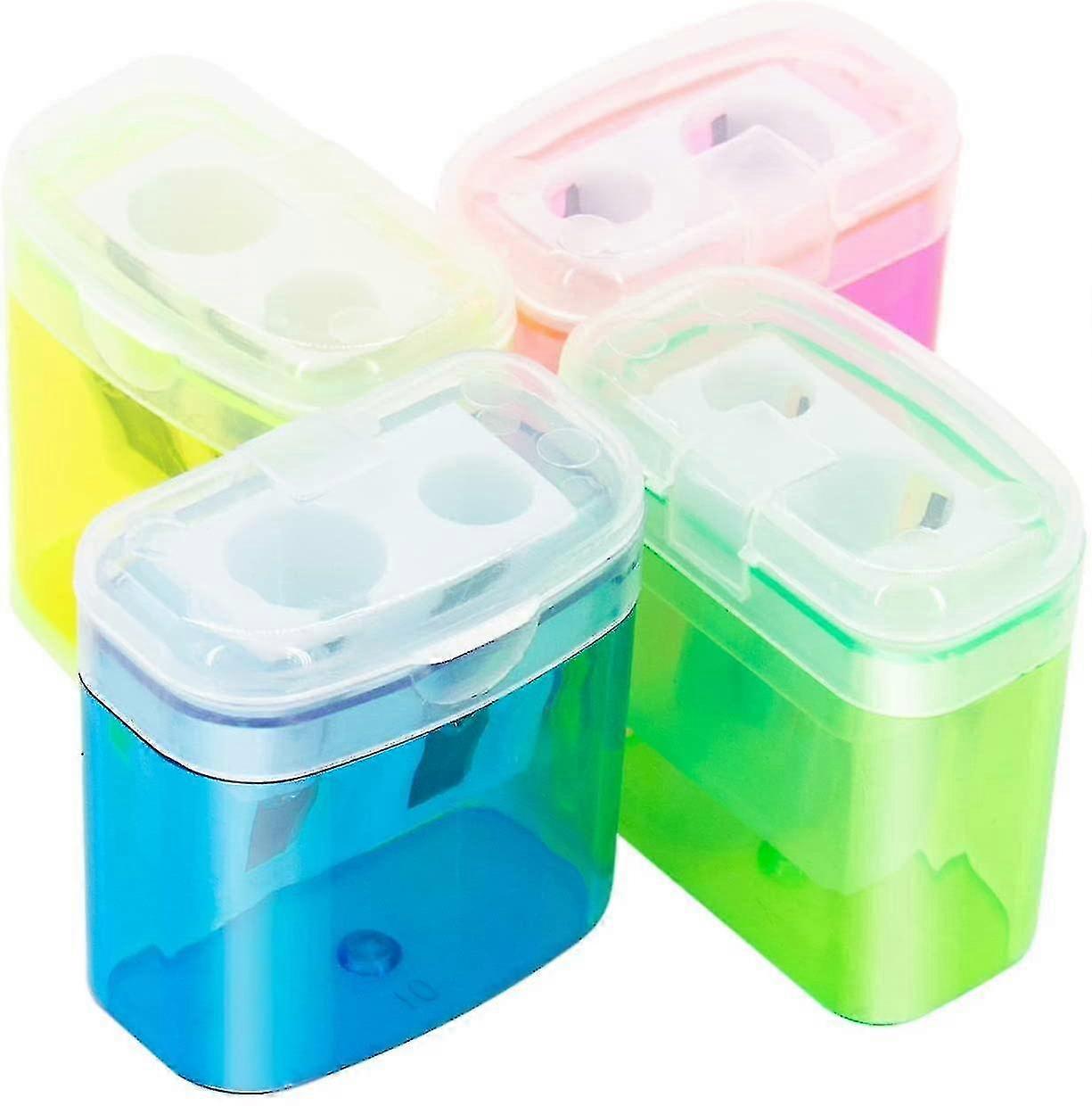 2 Holes Small Manual Pencil Sharpener With Lid,for Kids,school(4pcs,mix Colour)