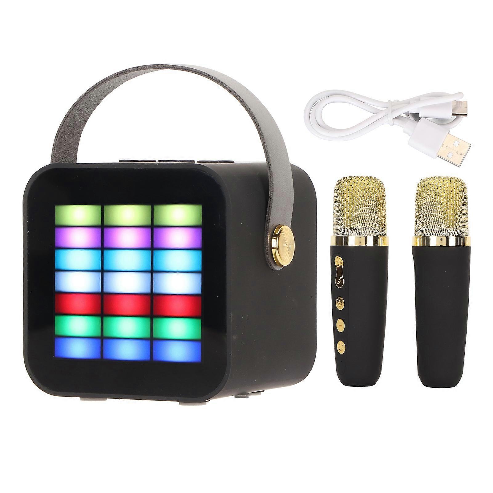 Children Mini Karaoke Machine BT 5.3 LED Lighting Effects Wireless Bluetooth Speaker with 2 Microphones for Party