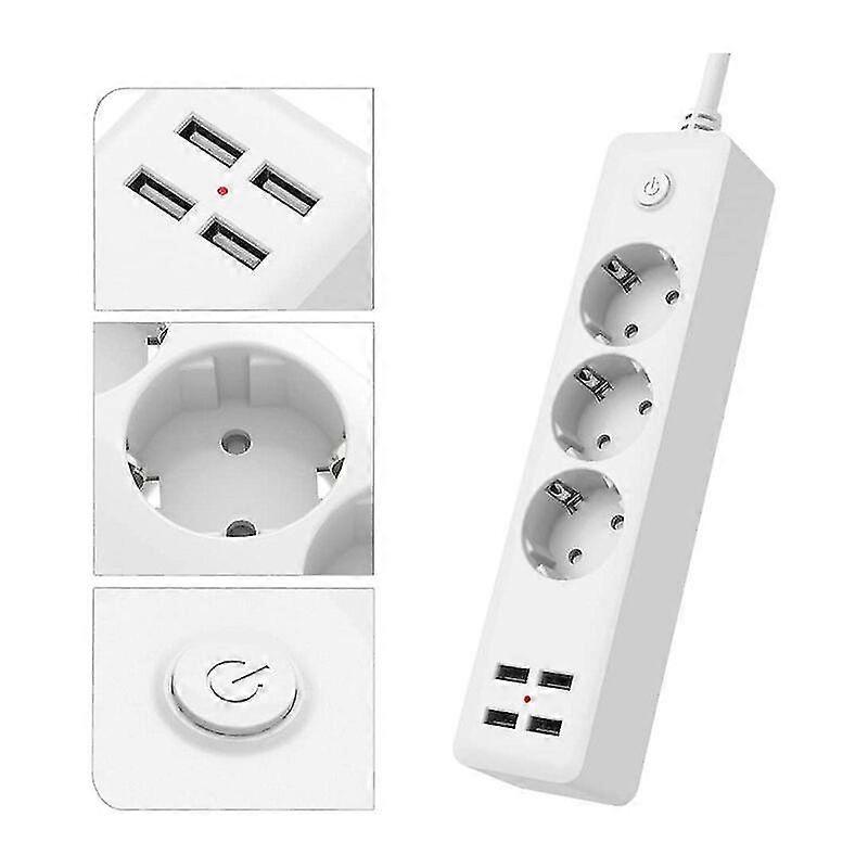 European standard USB power strip with 3 outlets, power strip with 4 USB ports, power strip with switch, 1.5M power cord, suitable for home, office, w