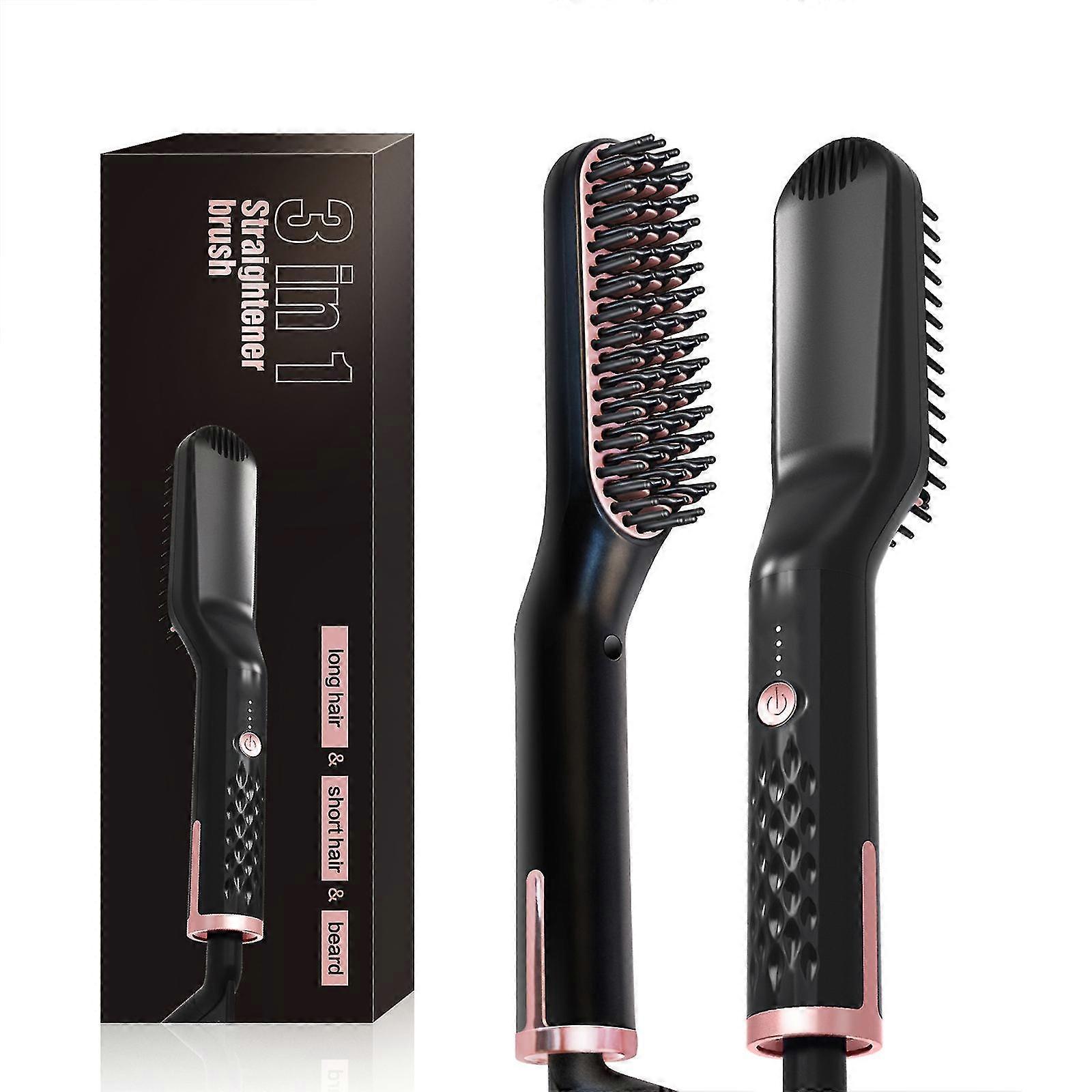 Hair Straightener Brush, Professional Negative Ion Hair Beard Straightening Iron With Built-in Comb, 30s Fast Heating & Anti-scald