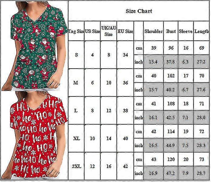Natale Donne Infermieristica Uniforme Scrub Manica Corta T-shirt Xmas Camicetta Tee Top Scollo a V - D