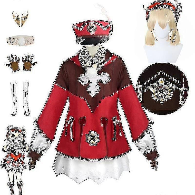 アニメゲーム原神インパクトクレーコスプレ帽子かつらドレス衣装ハロウィーンクリスマスパーティーティーンエイジャーと女性のコスチューム