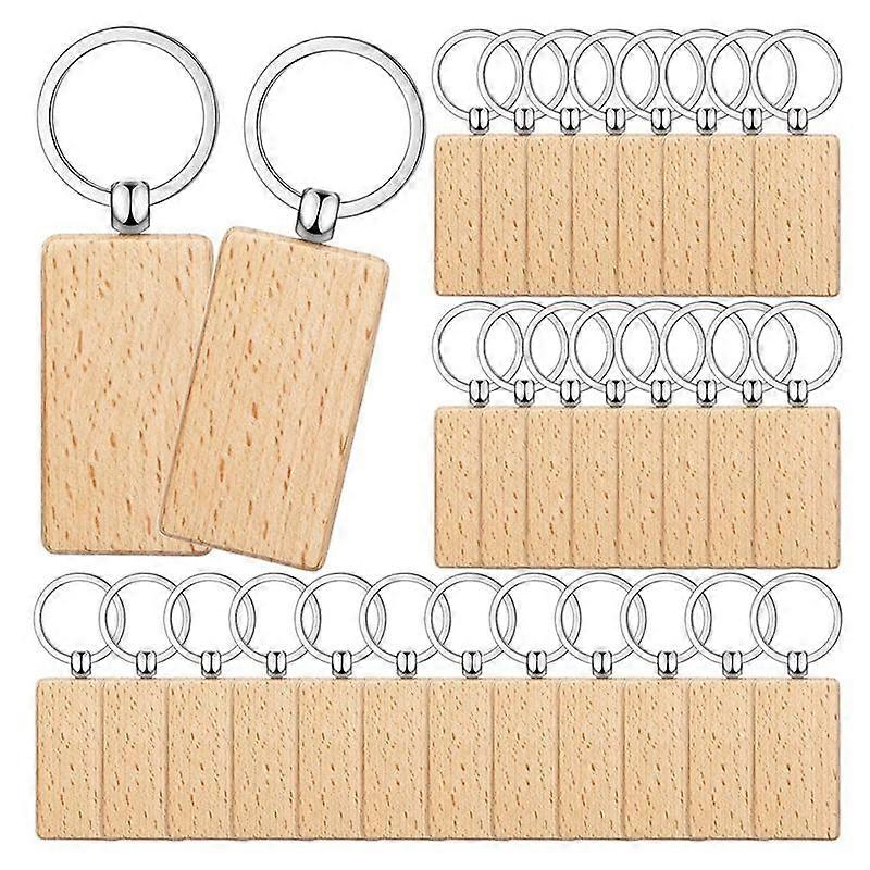 50 Pieces Blank Wooden Key Tag Key Engraving Blanks Unfinished Wood Keychain Key Ring Key Tags for