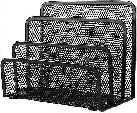 Small Letter Sorter Desktop File Holder Organizer Metal Mesh with 3 Vertical Upright Compartments (Black)