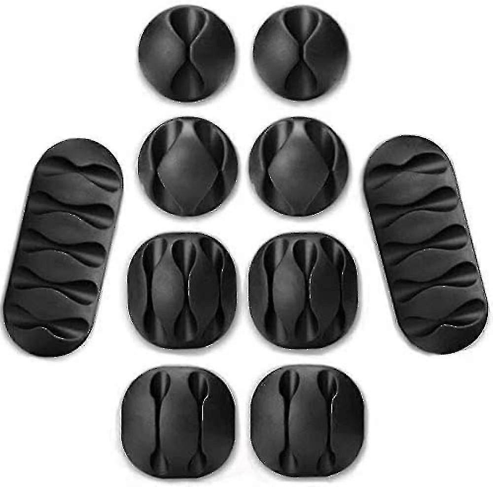 10 Pack Durable Cable Clips, Cable Tidy And Cable Ties, Desktop Organizer And Management For Tv Pc Laptop Home Etc, Black Starlight